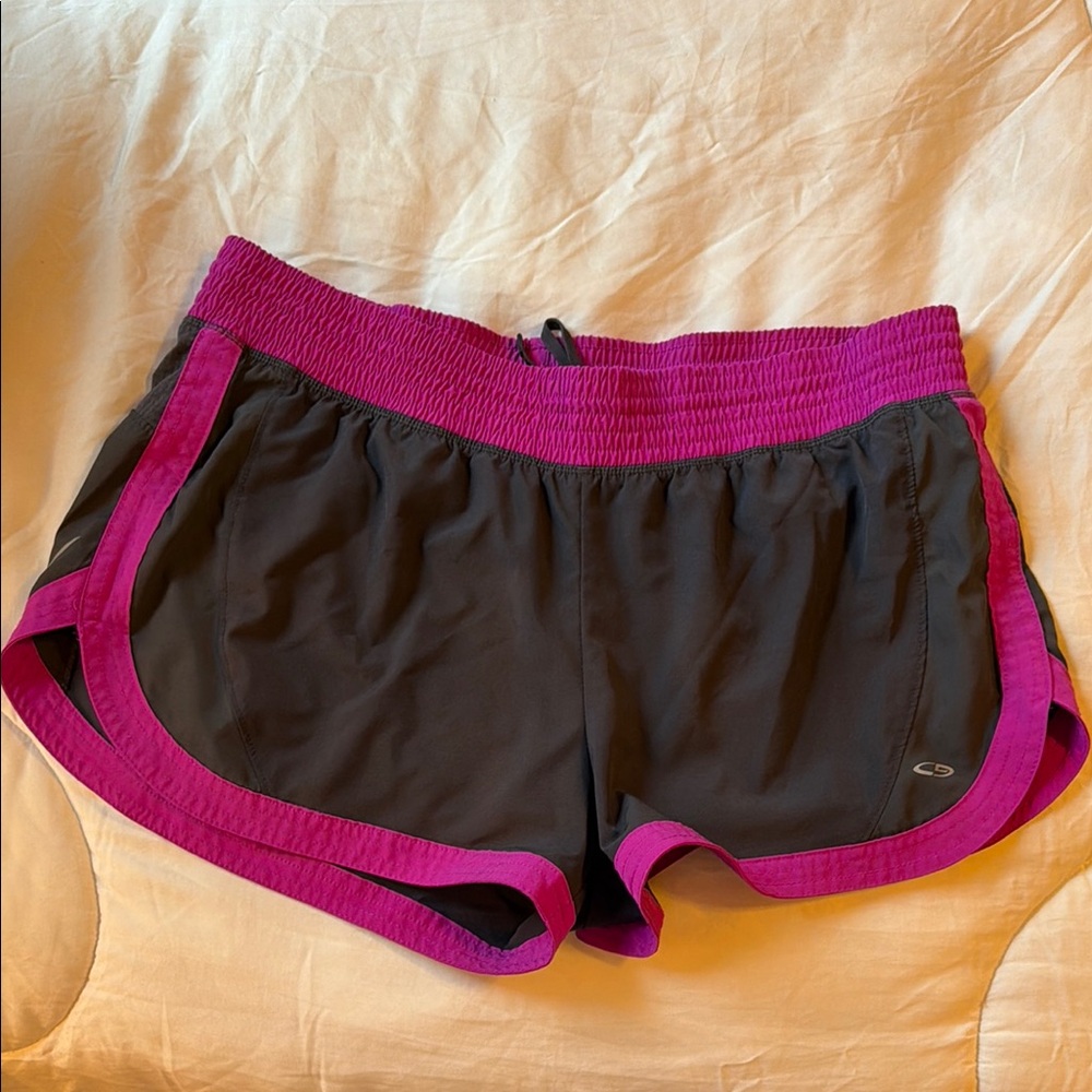 Women's Black and Pink Athletic Shorts